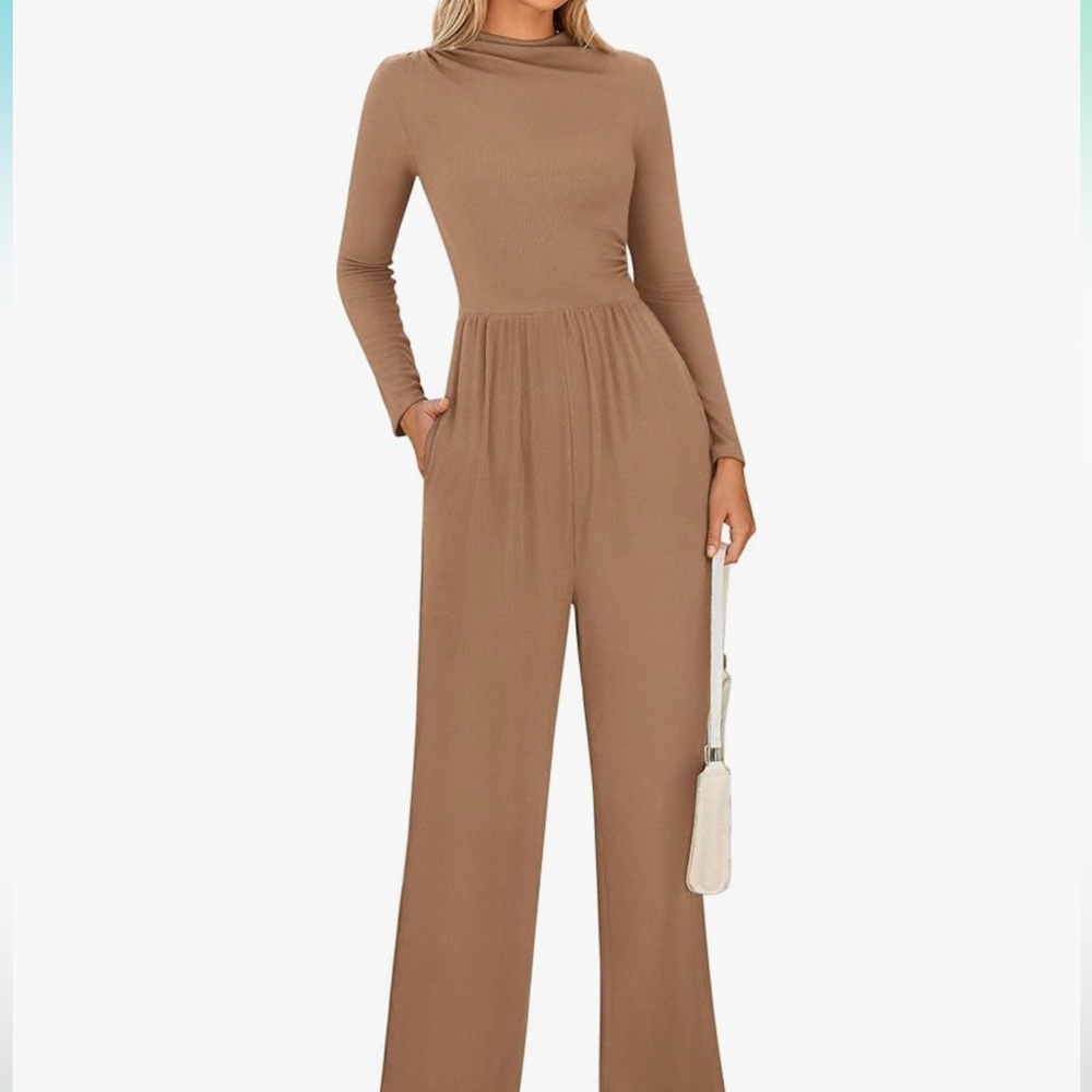 Elegant Tan Long-Sleeve Jumpsuit